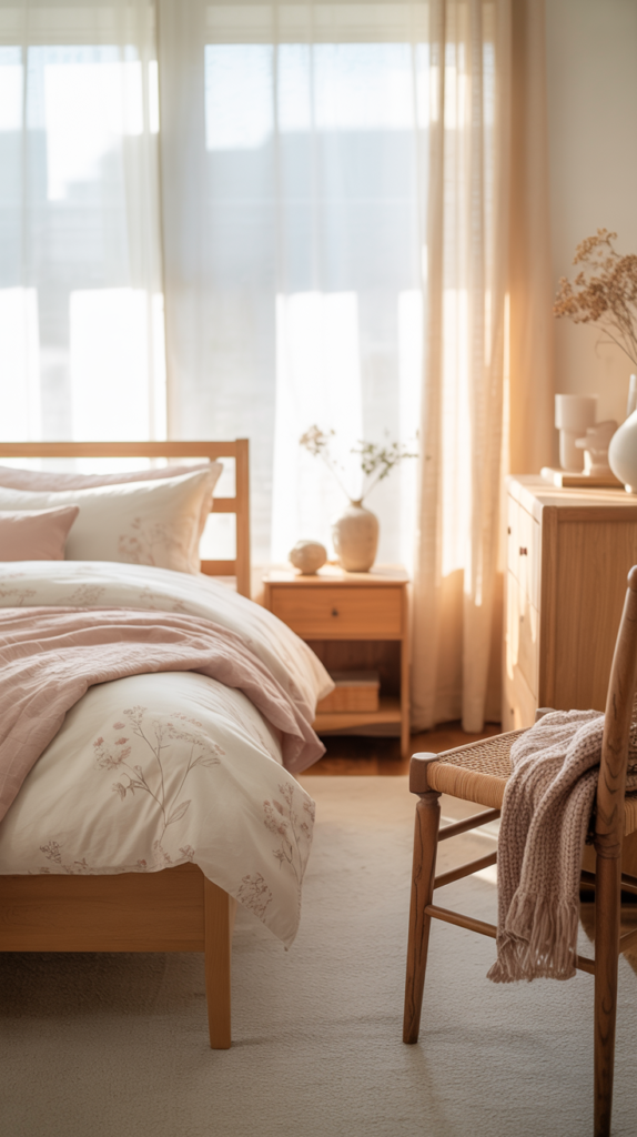 Balanced cottagecore bedroom styled with intentional decor and an uncluttered, cozy feel.